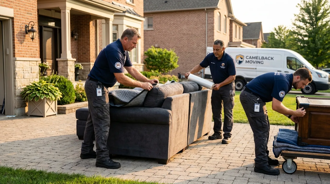 Large estate moving crew wrapping furniture in Manitowoc, WI