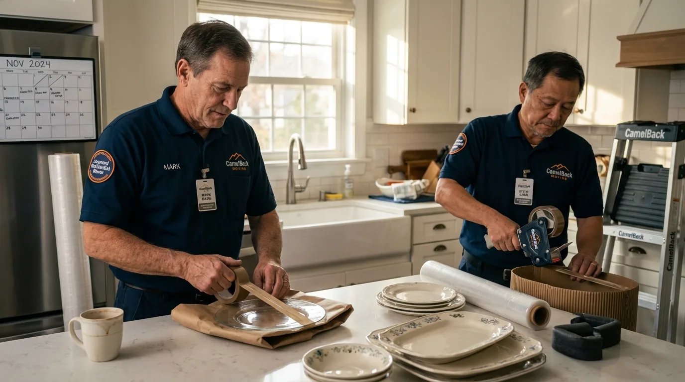 Professional crew packing kitchen dishware in Manitowoc, WI